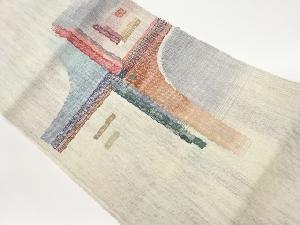 手織り真綿紬抽象模様織出し名古屋帯